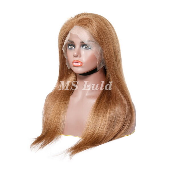 #8 Color Human Hair Straight Transparent Lace 13x4 Full Frontal Wig - Image 6